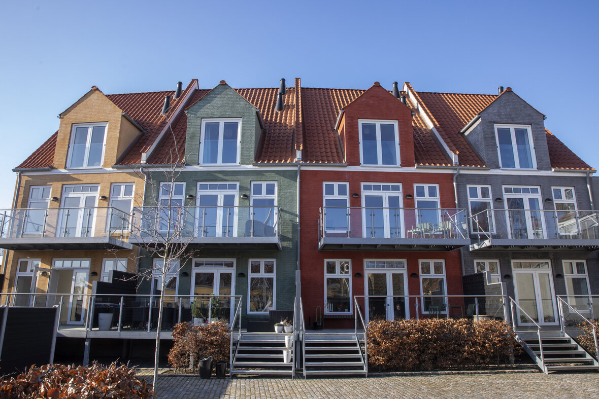 Bagsiden af de fire byhuse i Kullinggade i Svendborg