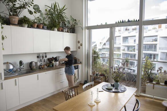 Lejlighed og altan med masser af grønne planter